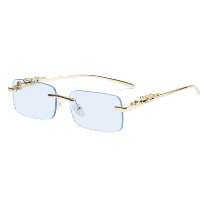 Trendy Square Frameless Sunglasses with Leopard Print Accents