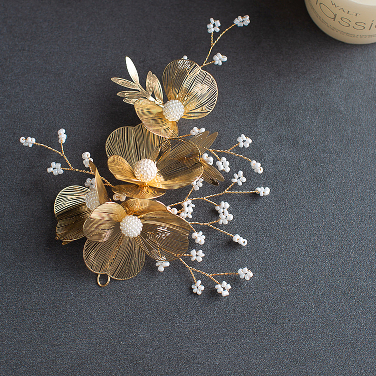 Elegant Golden Flower Headpiece with Earrings for Weddings