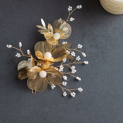 Elegant Golden Flower Headpiece with Earrings for Weddings