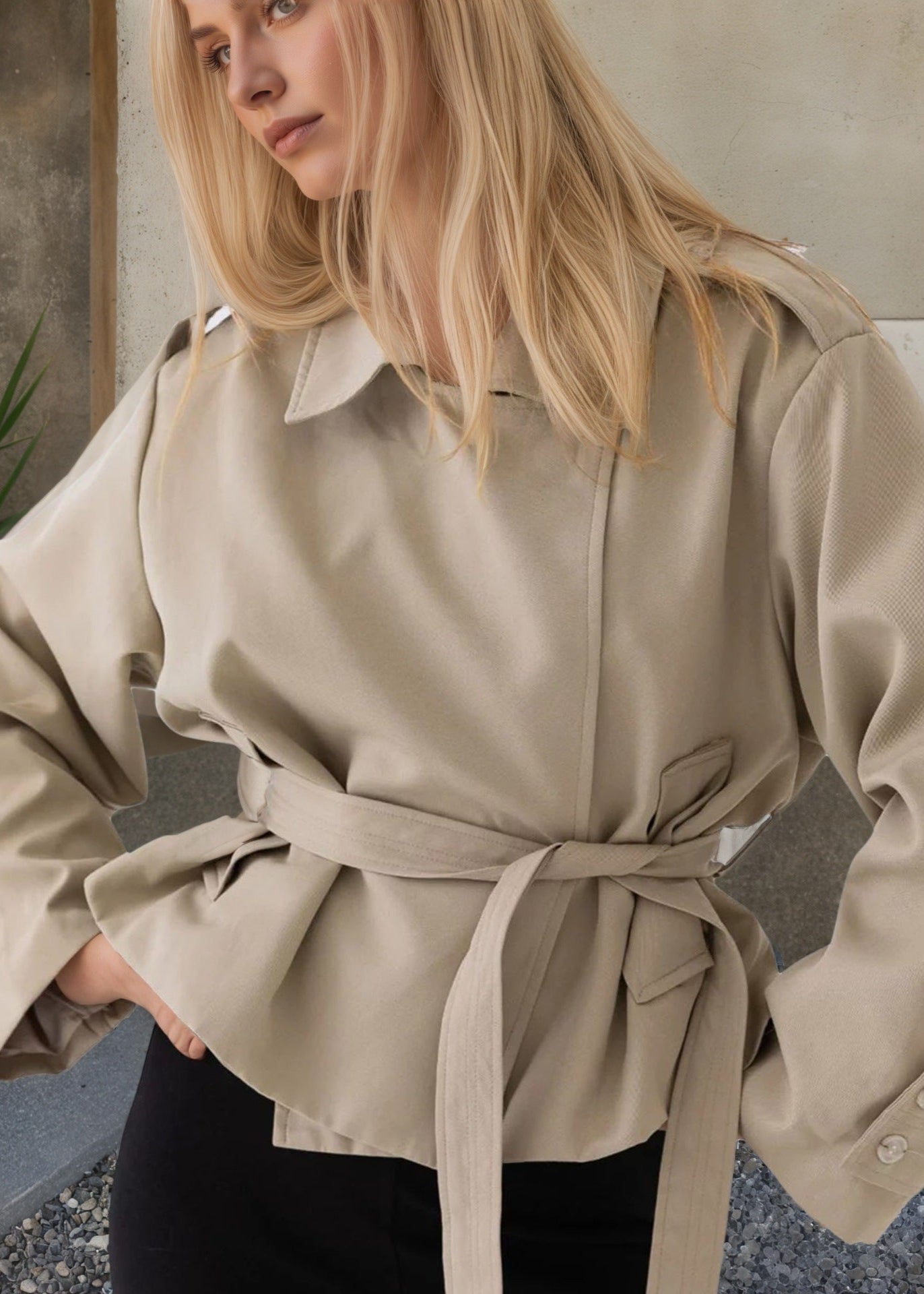Cropped Lightweight Trench Jacket With Waist Tie