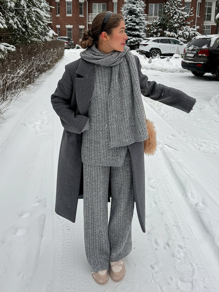 Twisted Knit Sweater Pants Set Casual Women's Outfit