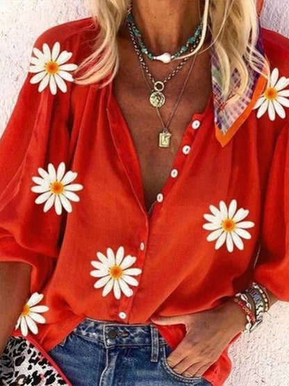 Floral Print Long Sleeve Shirt Comfortable Casual Style