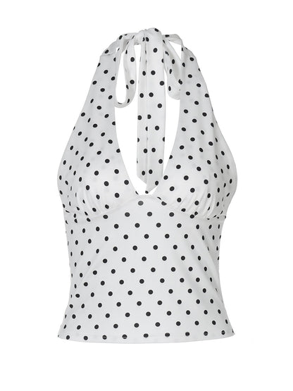 Trendy Polka Dot Backless Neck Tie Top