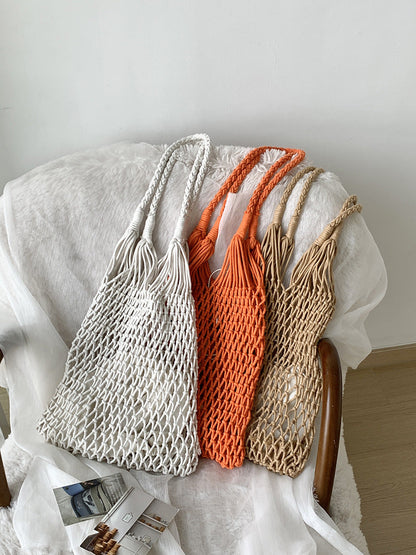 Large Capacity Handwoven Beach Bag Casual Cotton Tote