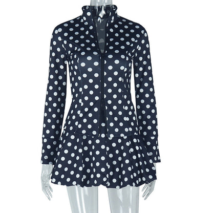 Fashionable Polka Dot Ruffle Skirt Set With Cardigan