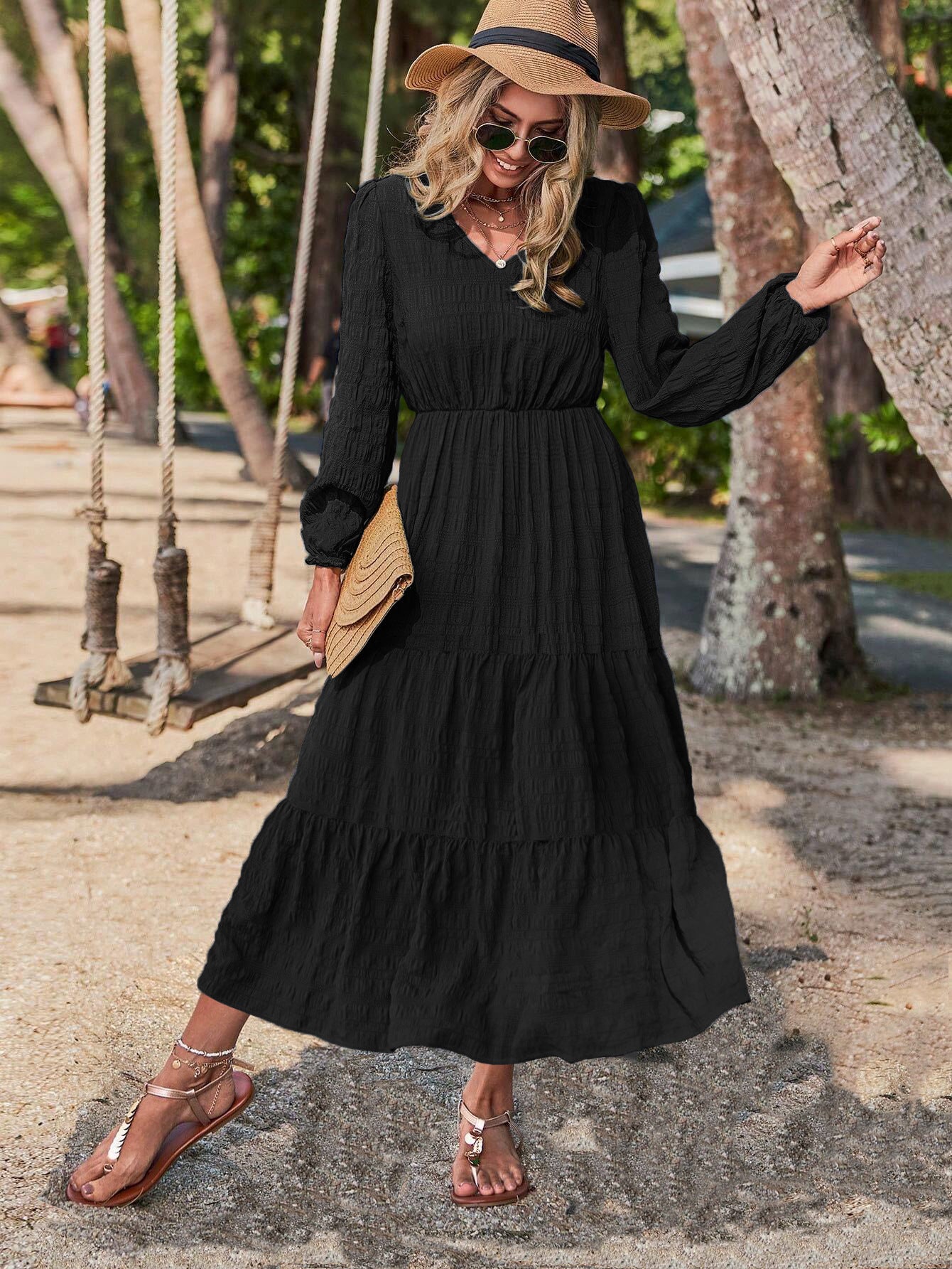 Autumn And Winter New Spring Style Lantern Sleeve Splicing Women'S Dress