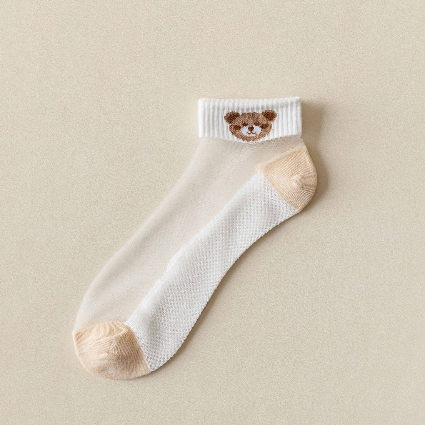 Rufia -  Breathable Sheer Ankle Socks with Bear Pattern