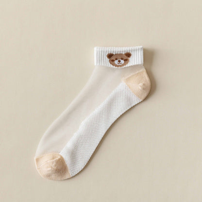 Rufia -  Breathable Sheer Ankle Socks with Bear Pattern