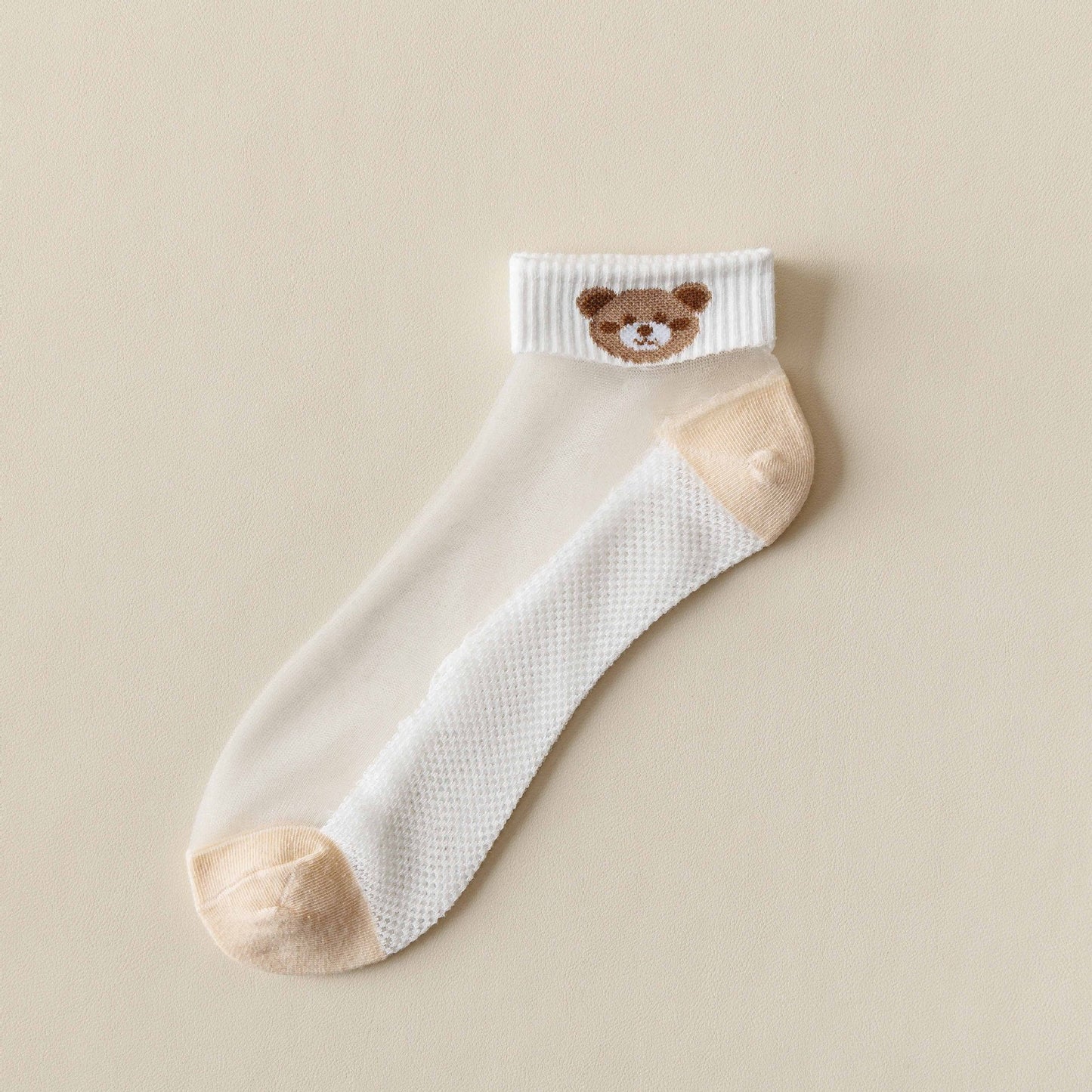 Rufia -  Breathable Sheer Ankle Socks with Bear Pattern