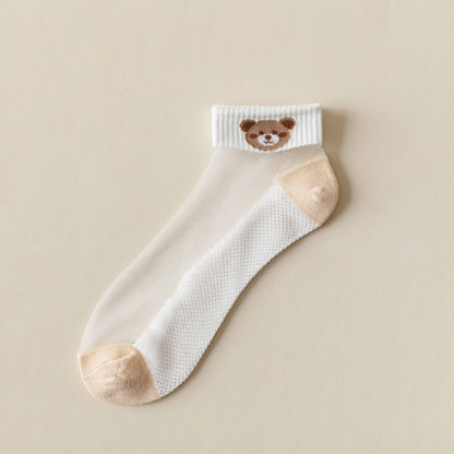 Rufia -  Breathable Sheer Ankle Socks with Bear Pattern