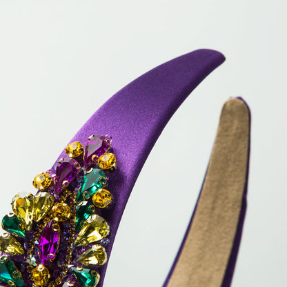 Baroque Style Wide Headband with Colorful Rhinestones