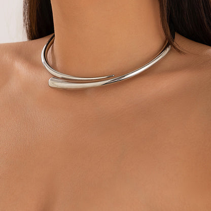 Geometric Metal Spring-Open Choker Necklace And Bracelet Set