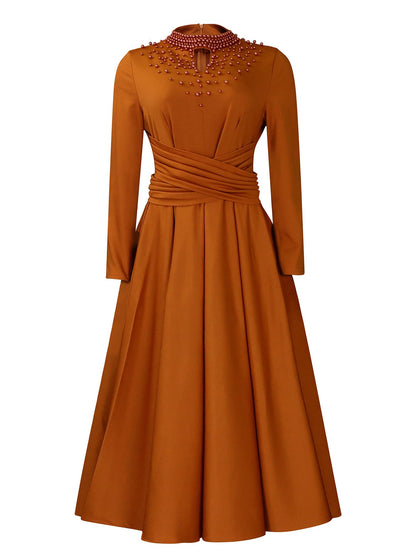Elegant High Neck Beaded Maxi Dress For Women