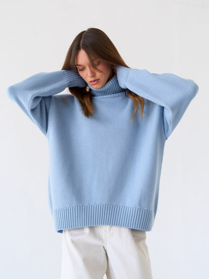 Solid Turtleneck Sweater Soft Knitted Pullover Casual Style