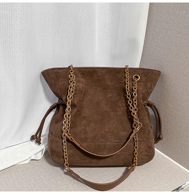 Retro Suede Tote Bag With Chain Strap Stylish Casual Shoulder Bag