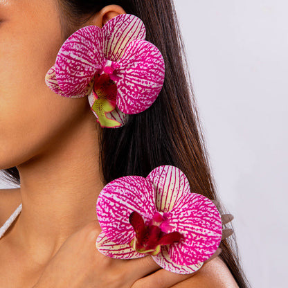 Colorful Orchid Flower Earrings Fresh Atmosphere