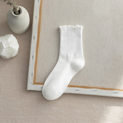 Flounce Solid Color Simple Sweet Socks