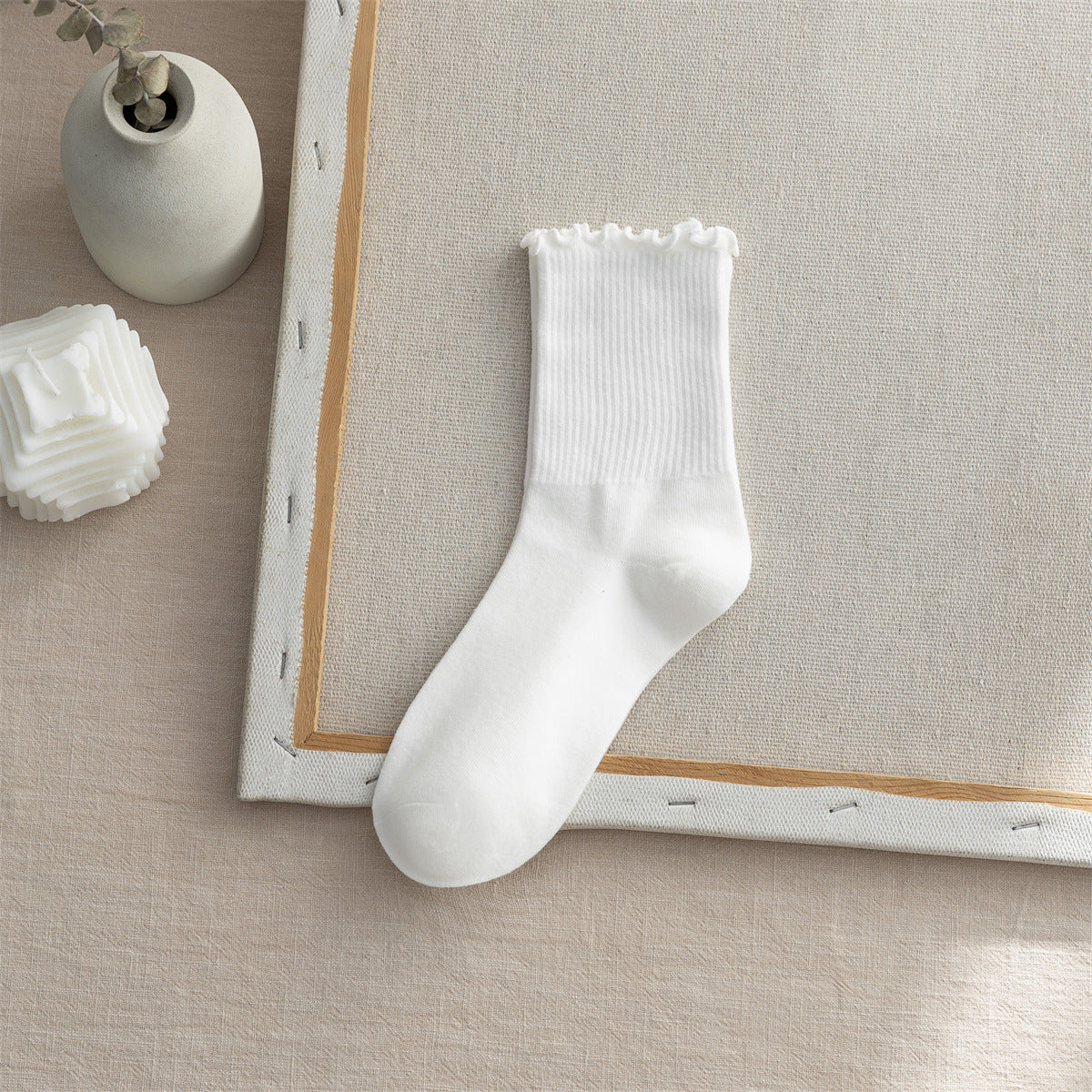 Flounce Solid Color Simple Sweet Socks