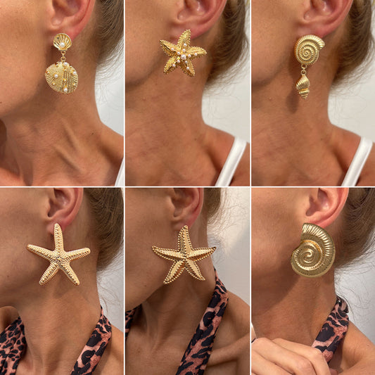 Starfish And Shell Earrings Natural Alloy Ocean Style