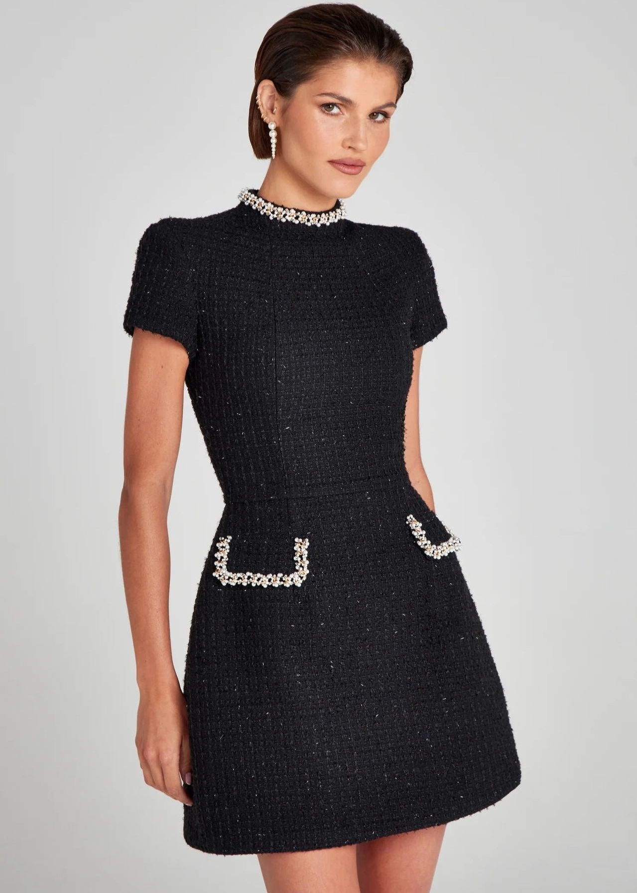 Tweed Mini Dress With Crystal Embellishments
