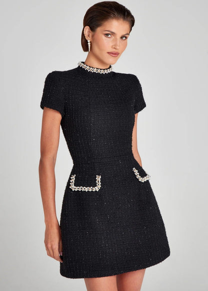 Tweed Mini Dress With Crystal Embellishments