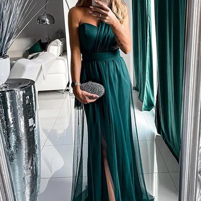 Chic Solid Color Maxi Dress With Deep V Neck