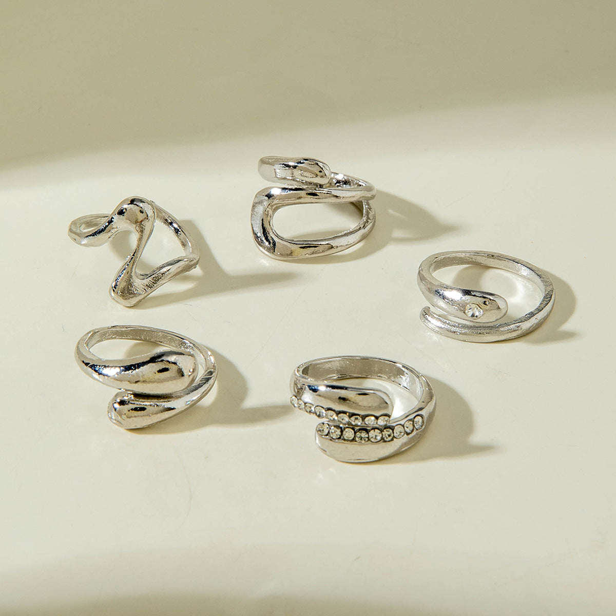 Geometric Hollow Statement Ring Set Stylish Mixed Metal Rings