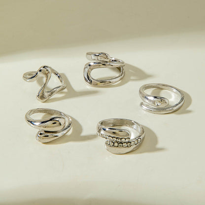 Geometric Hollow Statement Ring Set Stylish Mixed Metal Rings