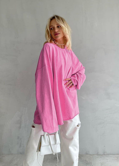 Oversized Cotton Long Sleeve Tee Pink Soft