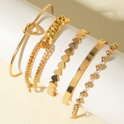 Vintage Geometric Open-Cuff Gold Bracelet Set