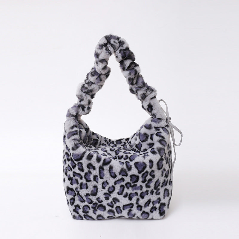 Retro Leopard Print Plush Shoulder Bag Large Capacity Crossbody Bag