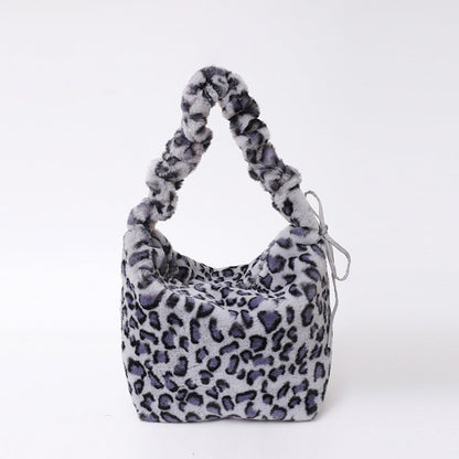 Retro Leopard Print Plush Shoulder Bag Large Capacity Crossbody Bag