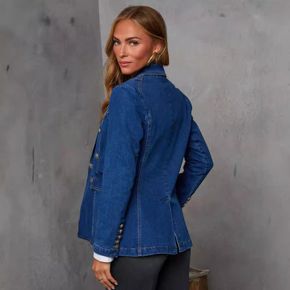 Trendy Casual Wash Blue Denim Blazer for Women
