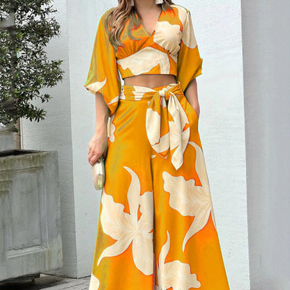 Casual Floral Print High-Waisted Set for Women