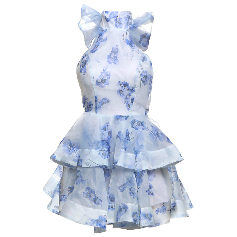 Stylish Floral Print Bodycon Dress With Open Back