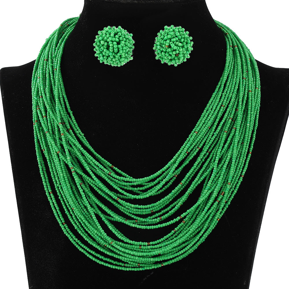Bohemian Layered Bead Necklace and Earring Set Vintage Style Women's Jewelry