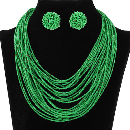 Bohemian Layered Bead Necklace and Earring Set Vintage Style Women's Jewelry