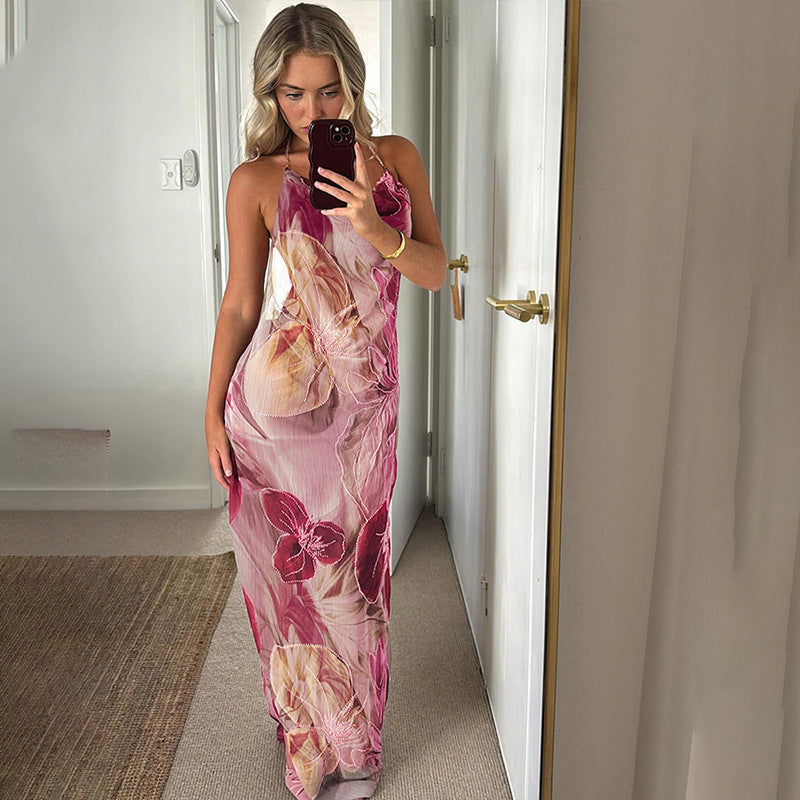 Sexy Backless Tie-Up Maxi Dress With Floral Print