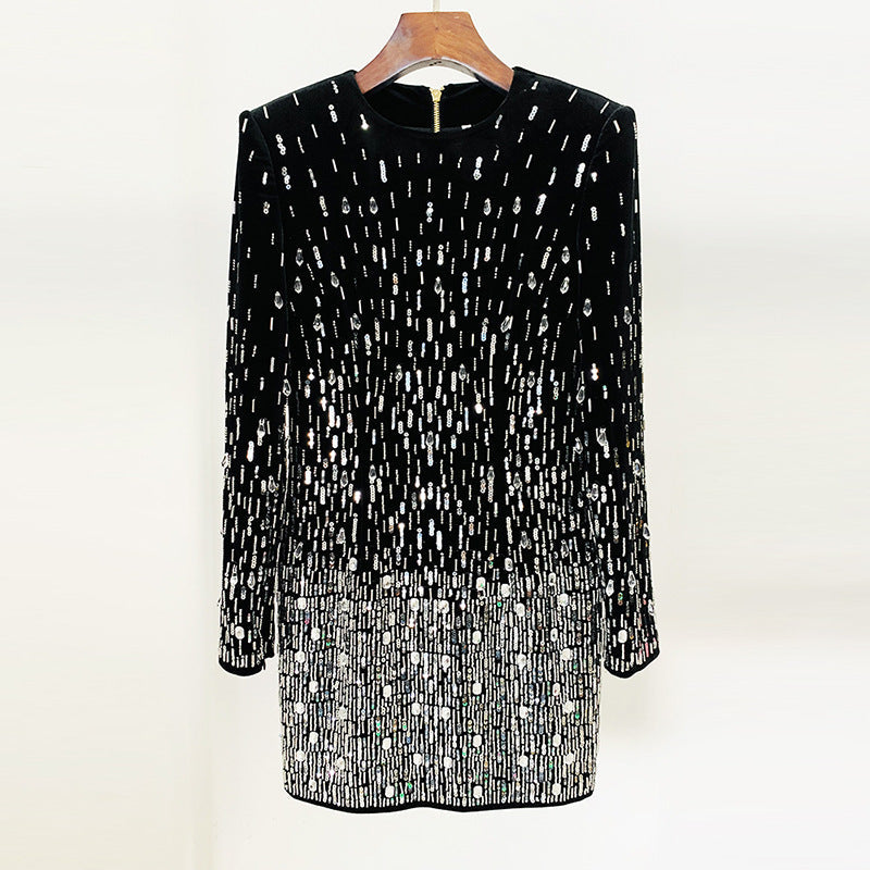 Sequined Velvet Long Sleeve Dress Casual
