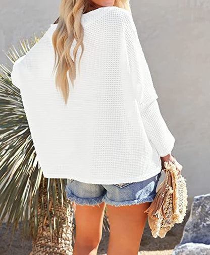 New Knitted Bat Long-Sleeved Solid Color Top Women'S