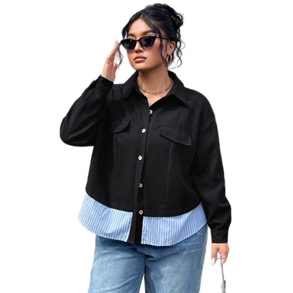 Plus Size Striped Patchwork Short Coat for Women