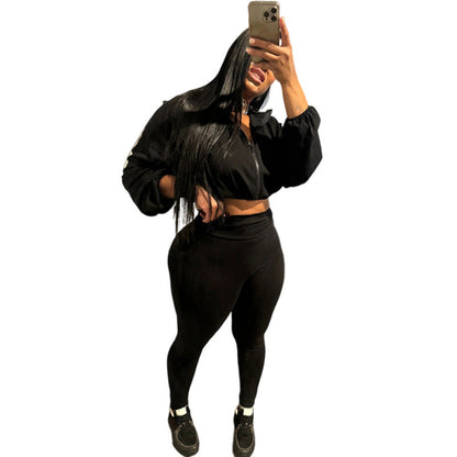 Sensual Drawstring Crop Top And High-Waisted Pants Set