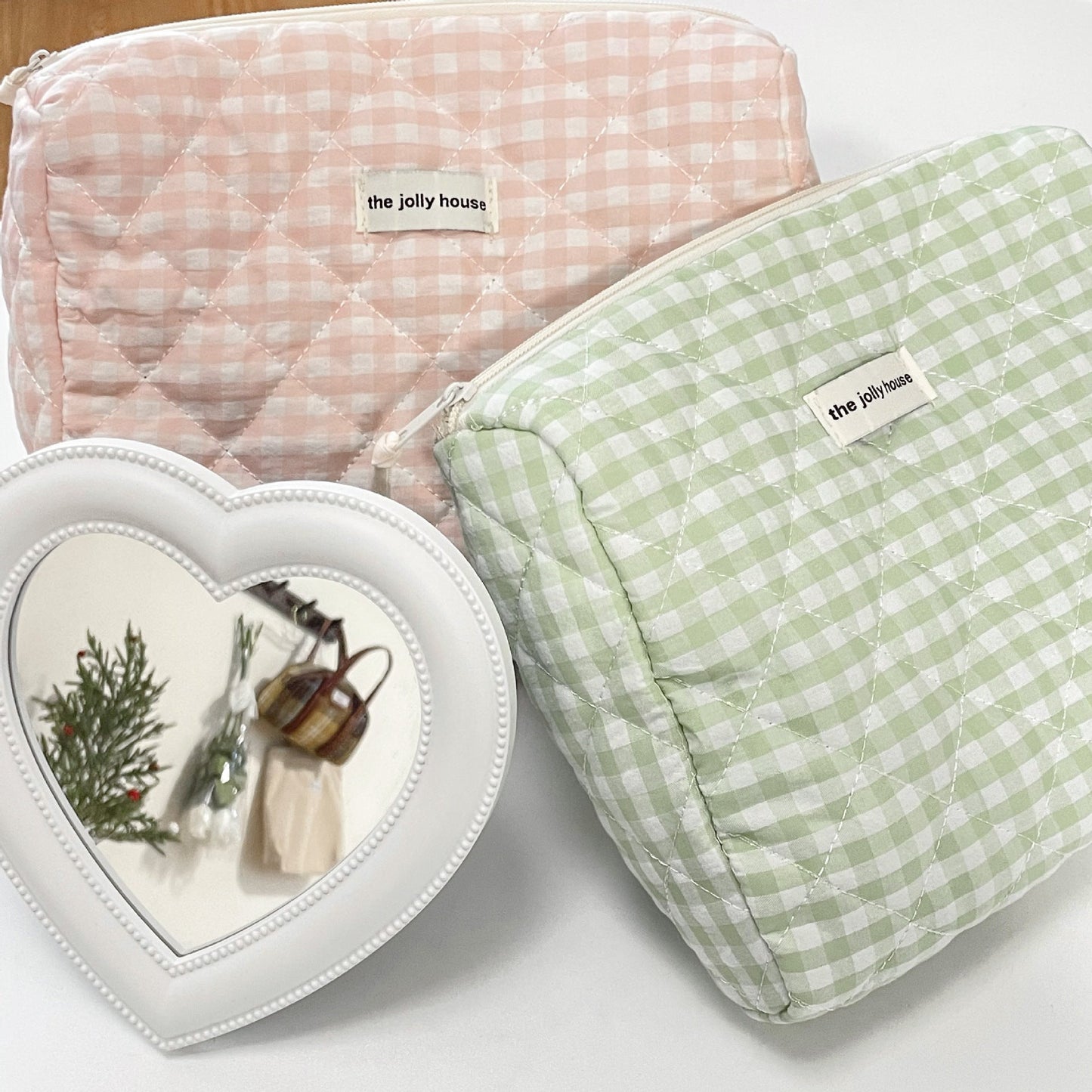 Large Capacity Plaid Makeup Bag Cute Portable Cotton Cosmetic Organizer
