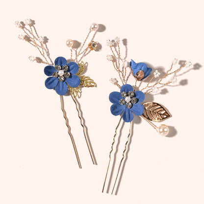 Bridal Floral Hair Accessories Forest Style Blue Flower Hairpin Wedding Hairpiece