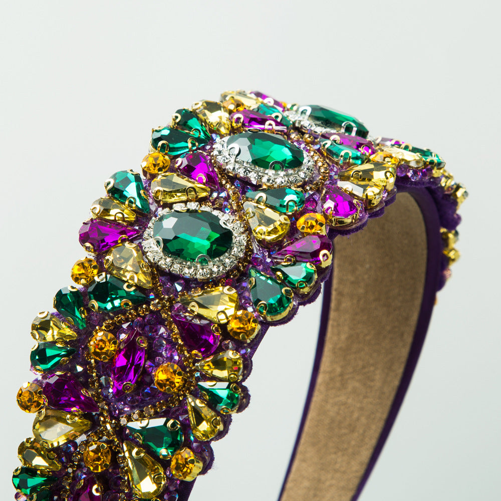 Baroque Style Wide Headband with Colorful Rhinestones