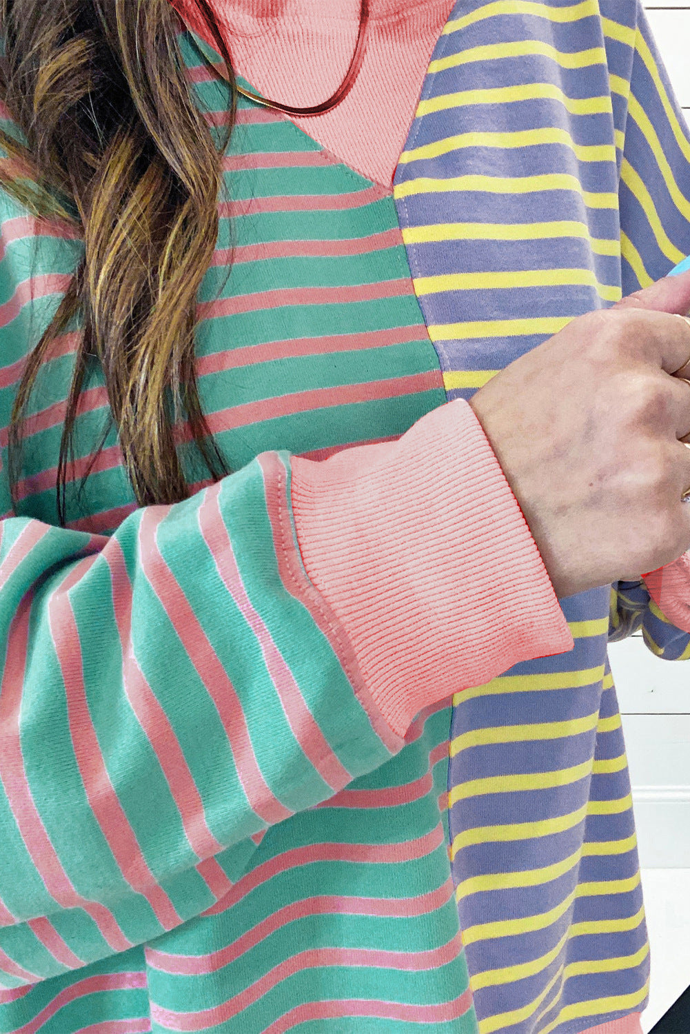 Striped Color Block Casual Pullover Sweatshirt