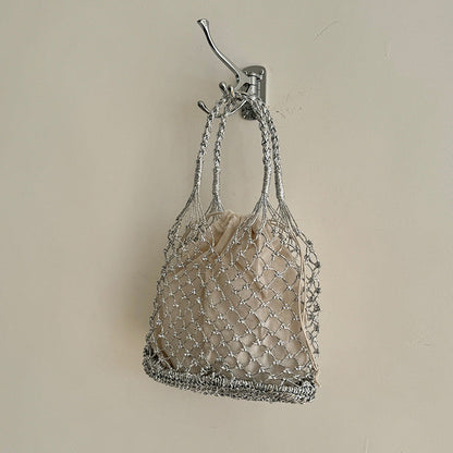 Handwoven Solid Color Tote Bag With Gold & Silver Lurex