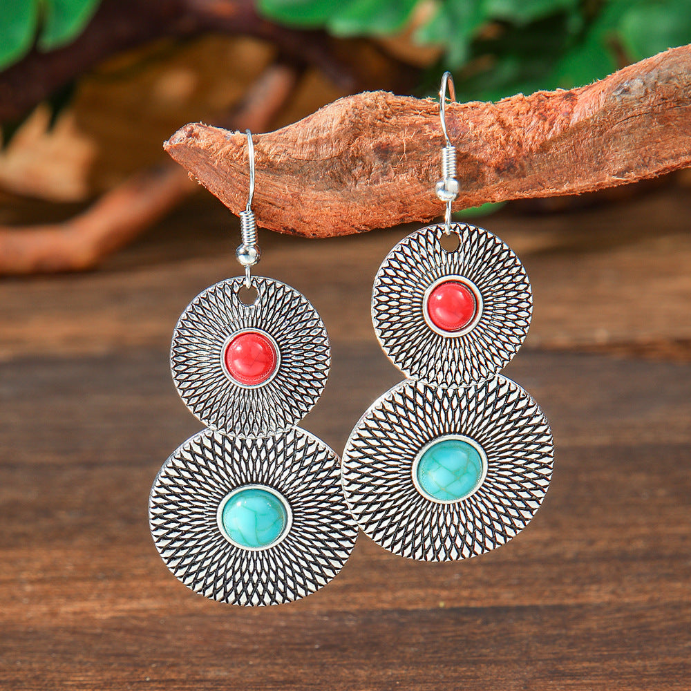 Geometric Turquoise Fringe Earrings Set Bohemian Style