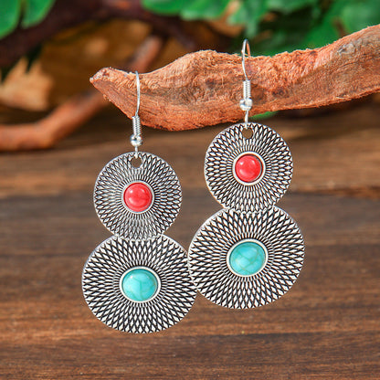 Geometric Turquoise Fringe Earrings Set Bohemian Style