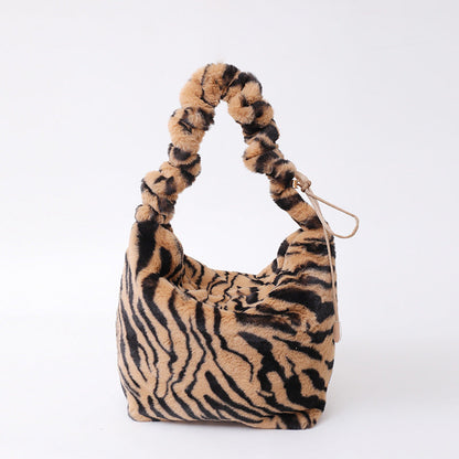 Retro Leopard Print Plush Shoulder Bag Large Capacity Crossbody Bag